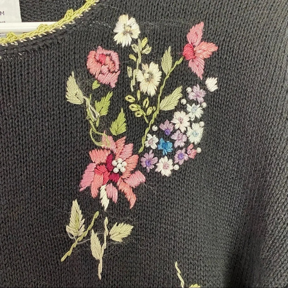 Vintage Floral Embroidered Y2K Pullover Sweater Tunic Womens Size Medium Black - Picture 5 of 13